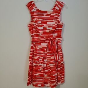 Covington Red and White Fit & Flare Sleeveless V-Back Zip Dress